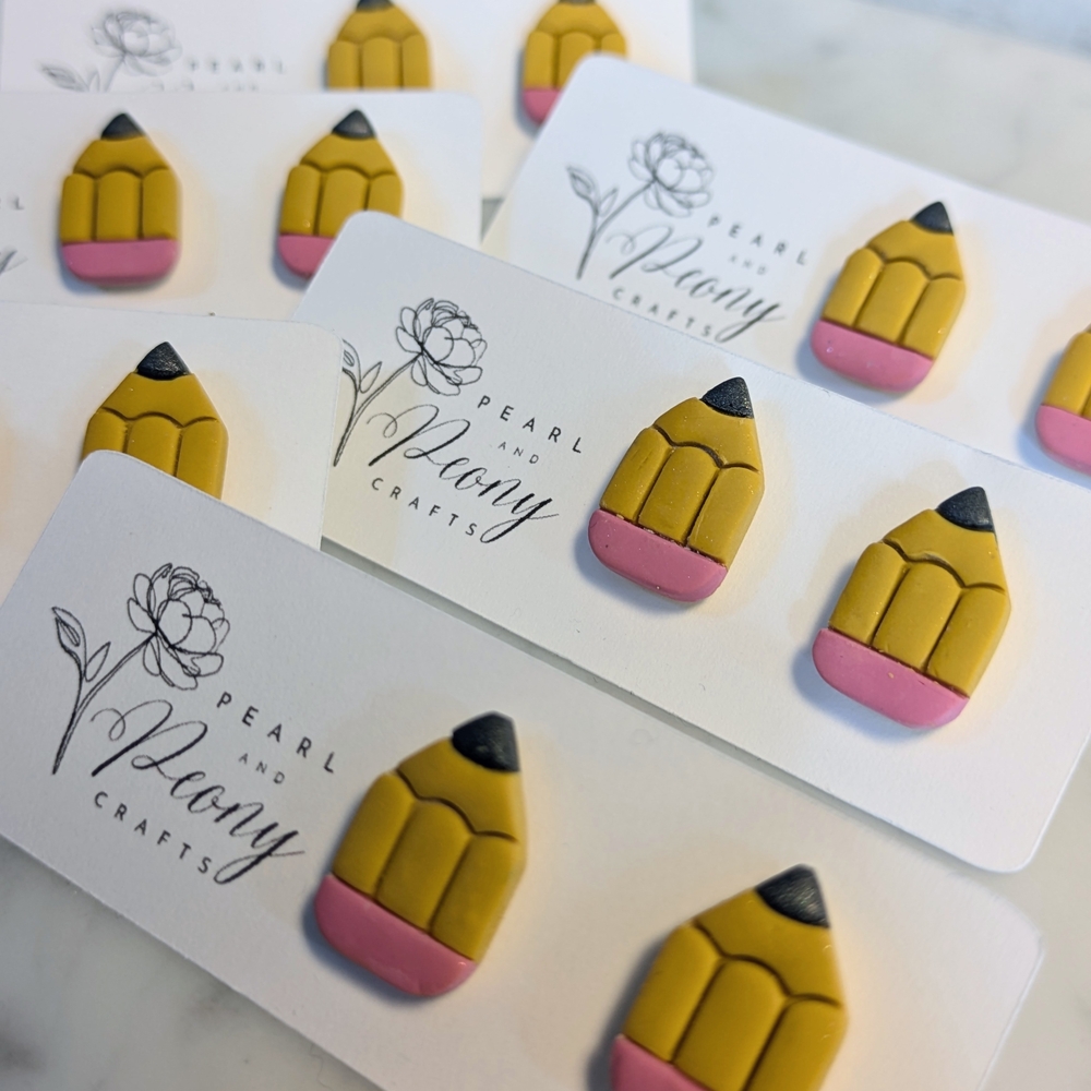Pencil Stud Earrings - Teacher Gift - Handmade Clay Jewelry - Back-to-School